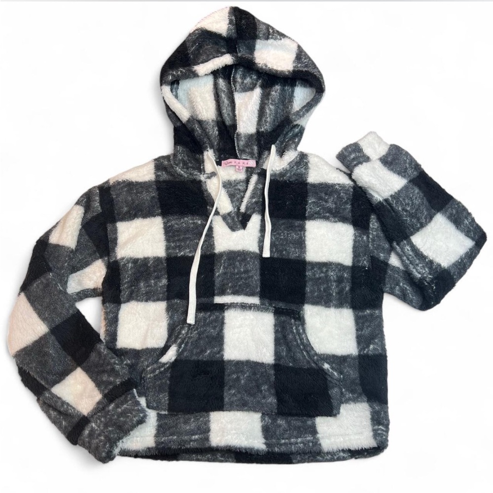 Crave Fame Black and White Buffalo Plaid Fleece Jacket